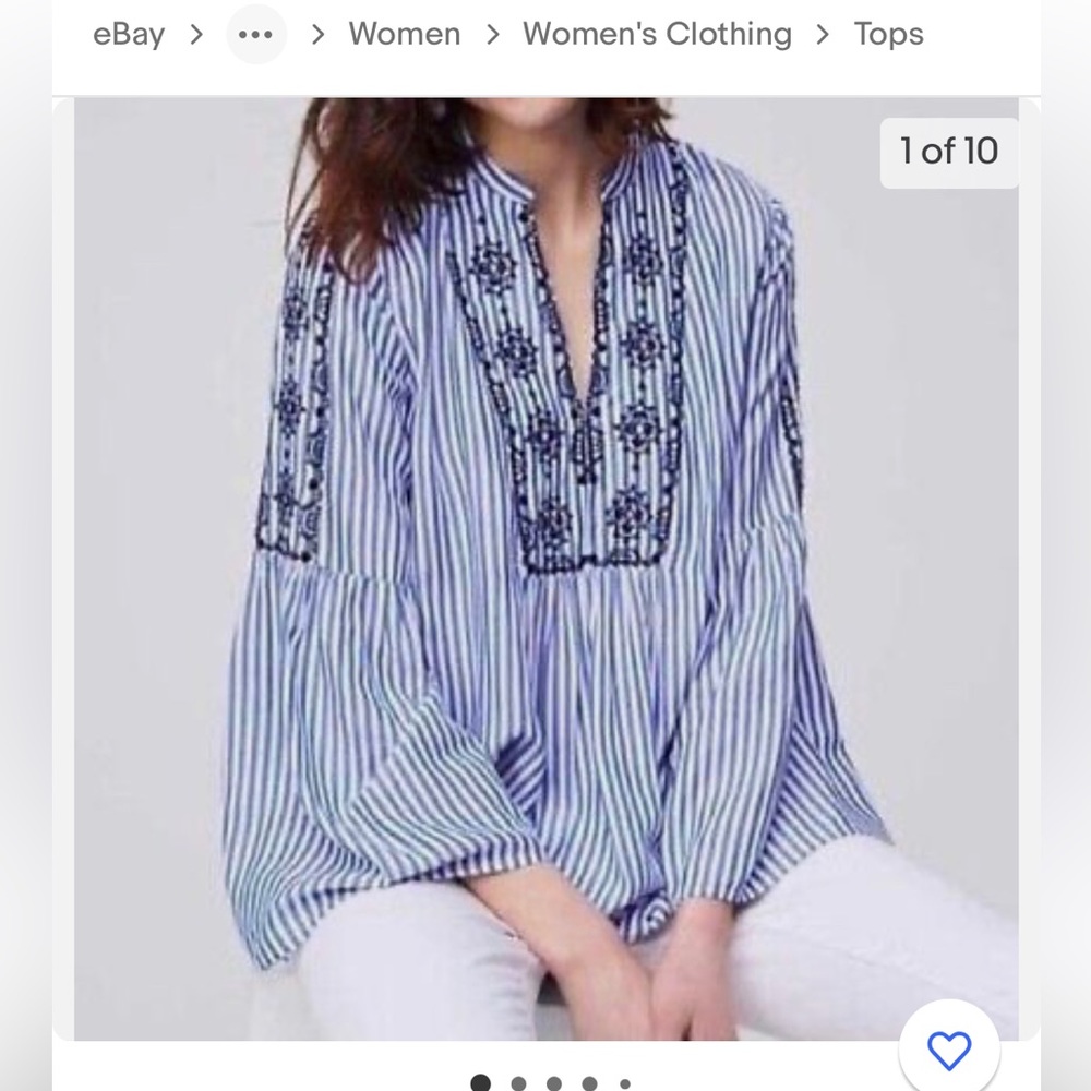 LOFT Blue and White Striped Embroidered Tunic
